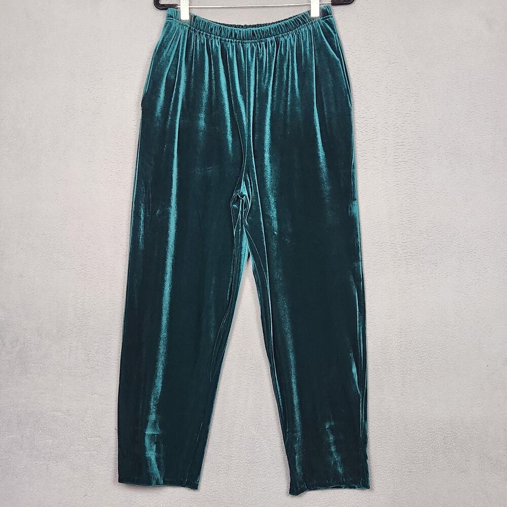 Diane Von Furstenberg Pants Womens Large Green Velvet Made in USA Lounge Casual